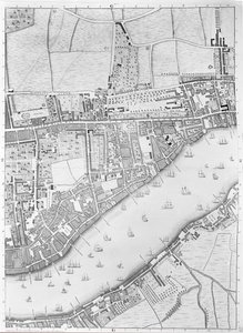 En karta över Wapping, London, 1746